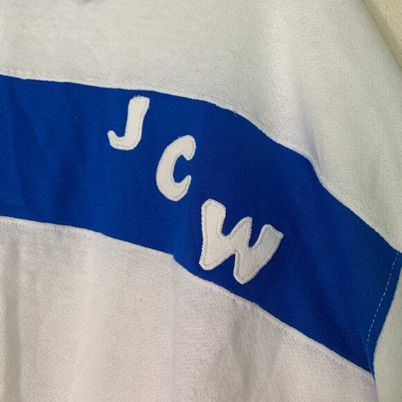 VTG 70s 80s royal blue & white collared JCW initial pullover‎ sweatshirt Size XL - Picture 2 of 6